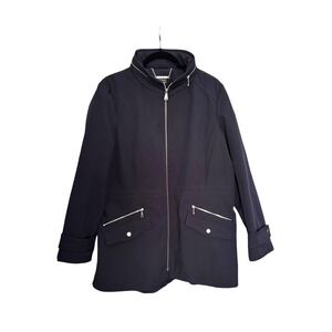 Dennis by Dennis Basso Navy Blue Softshell Zip Front Anorak Jacket Womens Large